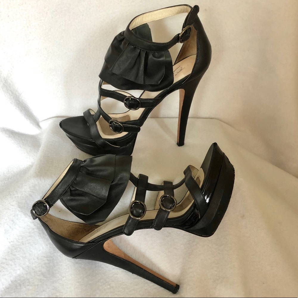 Velvet Angels Leather Cagey Platform Stilettos